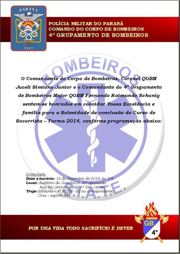Convite para a Formatura do Curso de Socorrista em Cascavel