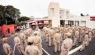 Tropa do 7º Grupamento de Bombeiros em forma na solenidade de passagem de comando da Unidade.