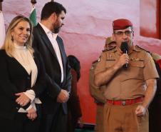 O município de Campina Grande do Sul, Região Metropolitana de Curitiba, conta agora com um grupamento do Corpo de Bombeiros. A governadora Cida Borghetti participou nesta quinta-feira (28) da solenidade oficial de inauguração do quartel. Campina Grande do Sul, 28/06/2018.Foto: José Fernando Ogura/ANPr