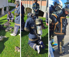 Treino para a 5ª Corrida do Fogo de 2023, em que bombeiros militares irão conduzir triciclos com pessoas com deficiência.