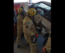 Simulado de atendimento de trânsito em ação do Maio Amarelo. Maio 2024. Pato Branco.