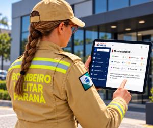 Imagem bombeira utilizando o sistema de prevenção no tablet