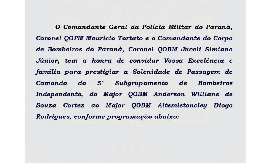 Convite para a Solenidade de Passagem de Comando do 5 SGBI Convite para a Solenidade de Passagem de Comando do 5 SGBI