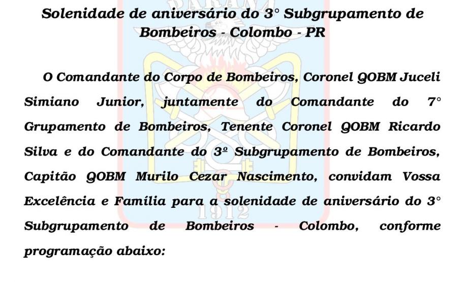 Aniversário do 3° Subgrupamento de Bombeiros Colombo/PR