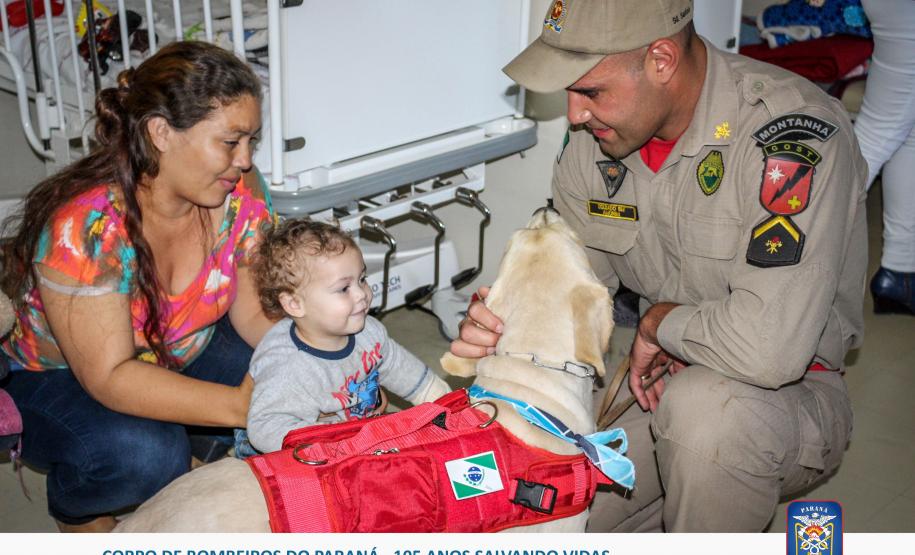 Bombeiros e Cães do GOST visitam crianças em hospital de Curitiba
