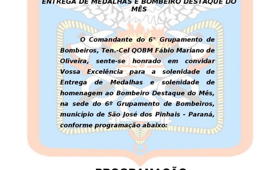 6º GB – Realizará entrega de medalhas e homenageará o Bombeiro destaque do mês