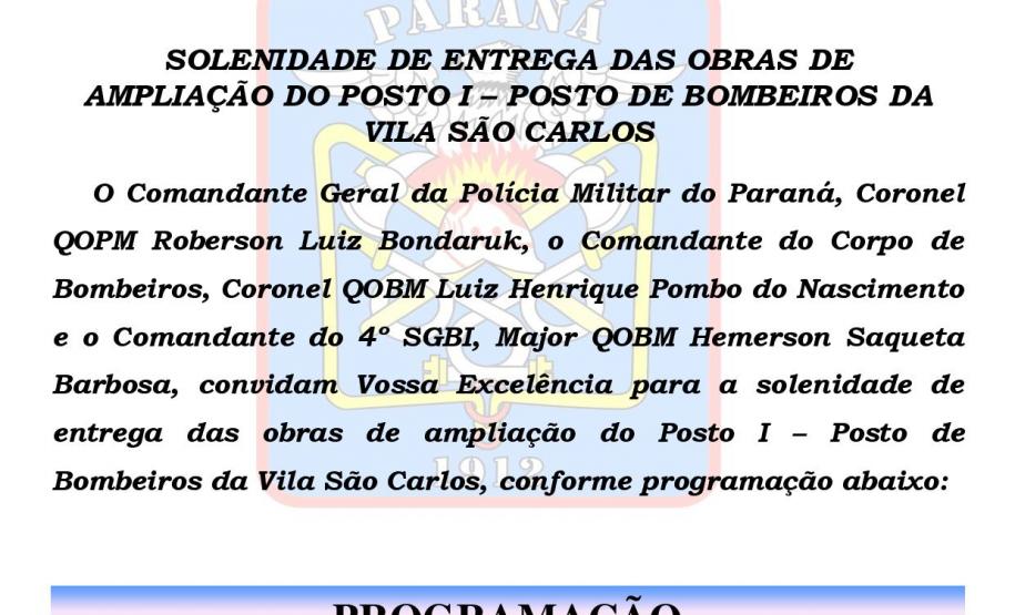 Solenidade de entrega das obras de ampliação do Posto I - Posto de Bombeiros da Vila São Paulo em Apucarana - PR