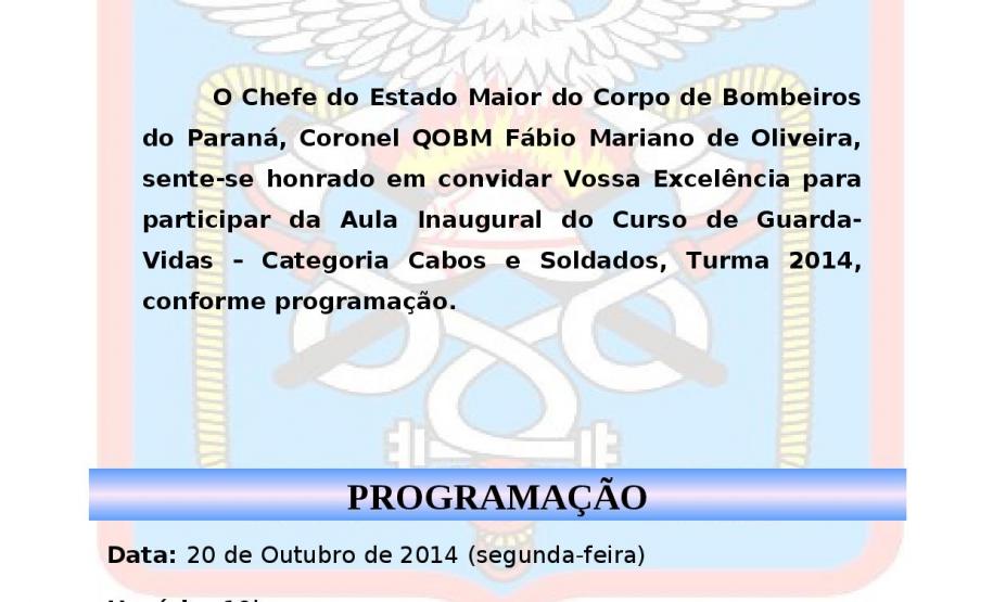 Convite para Aula Inaugural do Curso de Guarda-Vidas