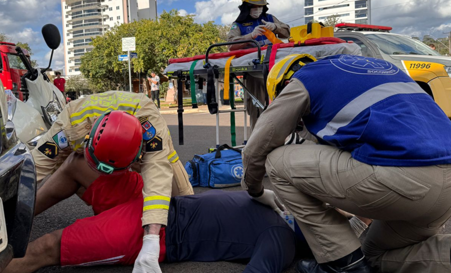 Simulado de atendimento de trânsito em ação do Maio Amarelo. Maio 2024. Coronel Vivida.