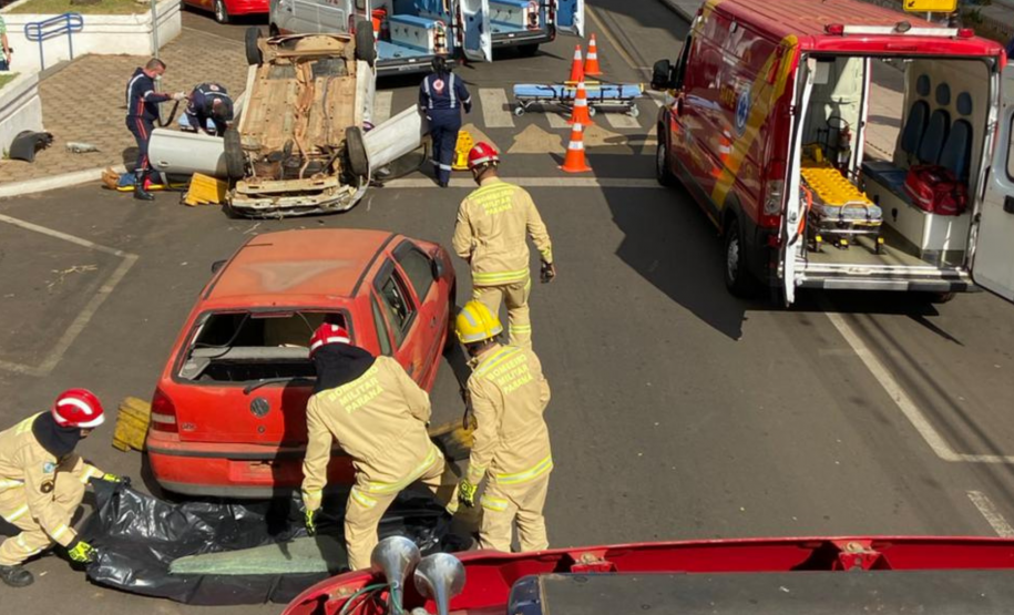 Simulado de atendimento de acidente de trânsito. Maio Amarelo 2024. Santo Antônio da Platina.