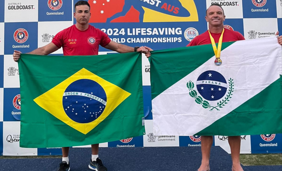 Subtenente Blum, do CBMPR, conquistou medalha de prata no Mundial de Salvamento Aquático, em 2024.